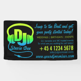 DJ hoofdtelefoon groen blauw op zwart promotie Spandoek