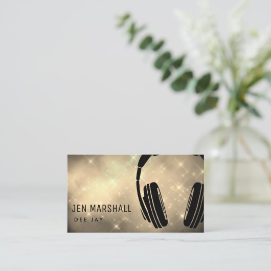DJ hoofdtelefoon op faux glitter Visitekaartje (Staand voorkant)