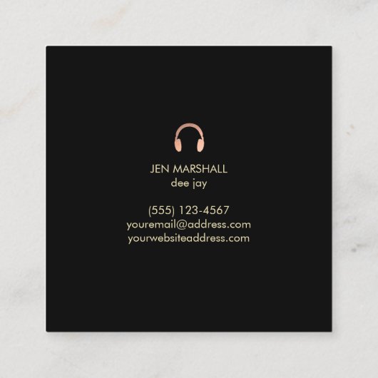 DJ hoofdtelefoon op faux holografische achtergrond Vierkante Visitekaartje (Achterkant)