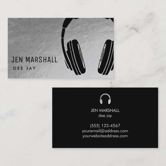 DJ hoofdtelefoon op faux silver Visitekaartje (Voorkant / Achterkant)