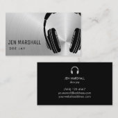 DJ hoofdtelefoon op faux zilver metal Visitekaartje (Voorkant / Achterkant)