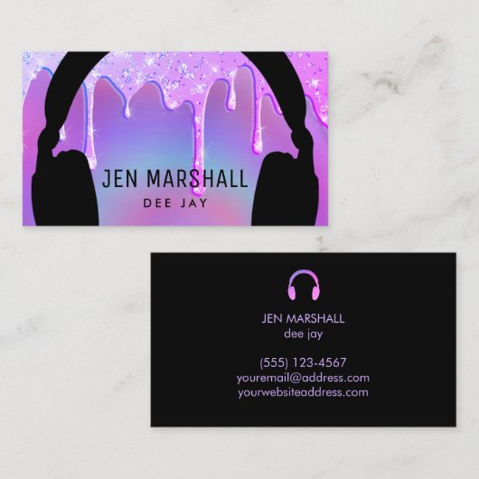 DJ hoofdtelefoon op glitter druppels Visitekaartje (Voorkant / Achterkant)
