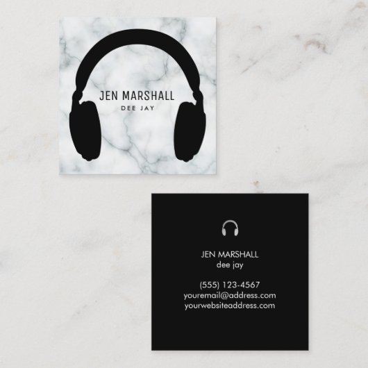 DJ hoofdtelefoon op marmer Vierkante Visitekaartje (Voorkant / Achterkant)