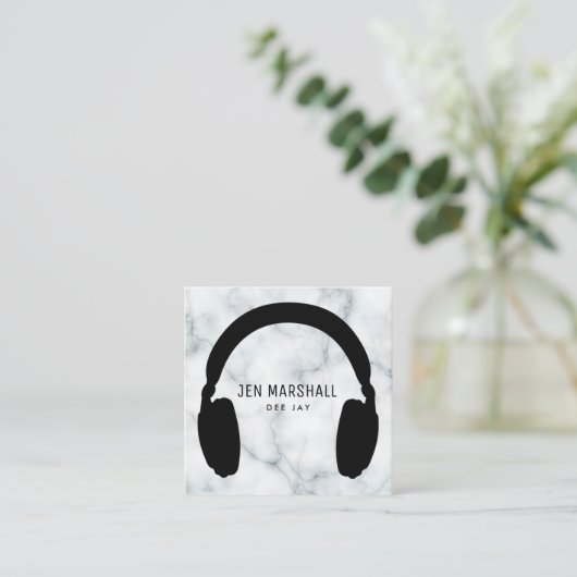 DJ hoofdtelefoon op marmer Vierkante Visitekaartje (Staand voorkant)