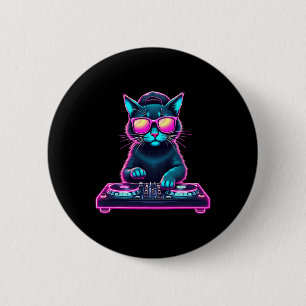 DJ House Cat Rainbow DJ Cat Kat Ronde Button 5,7 Cm