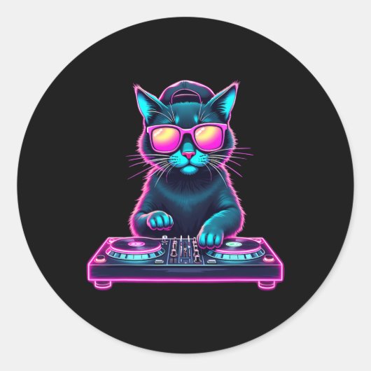 DJ House Cat Rainbow DJ Cat Kat Ronde Sticker (Voorkant)