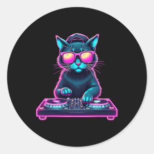 DJ House Cat Rainbow DJ Cat Kat Ronde Sticker
