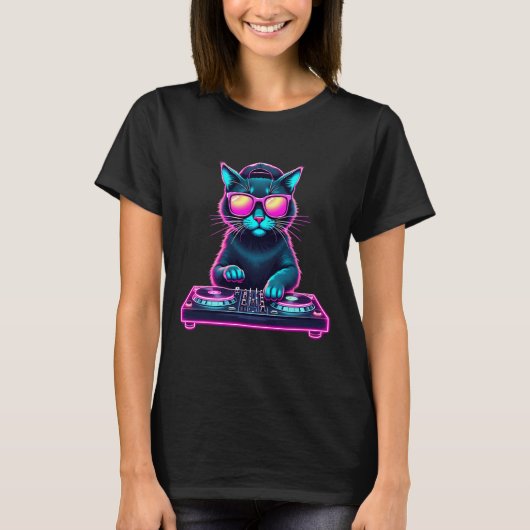 DJ House Cat Rainbow DJ Cat Kat T-shirt (Voorkant)