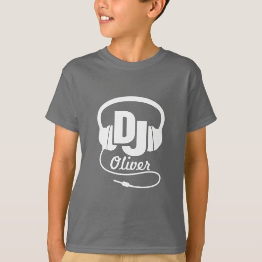 DJ jouw naam wit op blauw kinder t-shirt (Voorkant)
