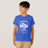 DJ jouw naam wit op blauw kinder t-shirt (Voorkant volledig)