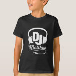 DJ jouw naam wit op zwart kinder T-shirt<br><div class="desc">Originele grafische muziek dj kinder t-shirt. Een groot geschenk voor wannabe DJ's en jonge muzikanten. Dit grafische t-shirt is uniek ontworpen door Sarah Trett.</div>