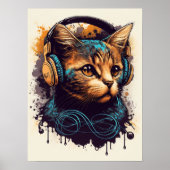DJ Kat met hoofdtelefoon Poster (Voorkant)