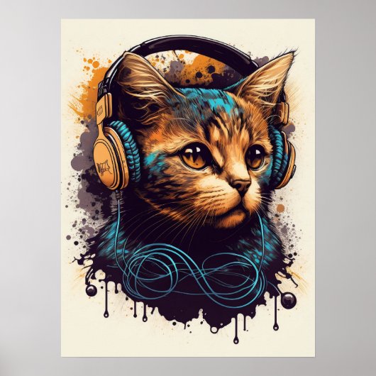 DJ Kat met hoofdtelefoon Poster (Voorkant)