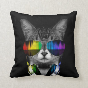 DJ-kat met zonnebril en hoofdtelefoon Kussen