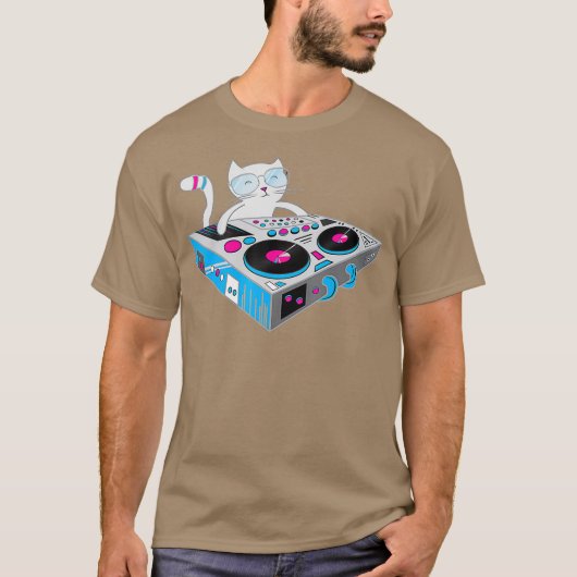 DJ Kat Shirt Funny Cat T-shirt DJ Kitten T (Voorkant)