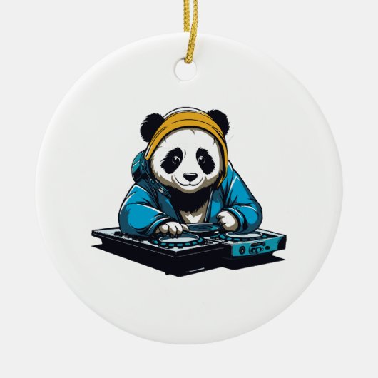 DJ Kawaii Panda Keramisch Ornament (Voorkant)