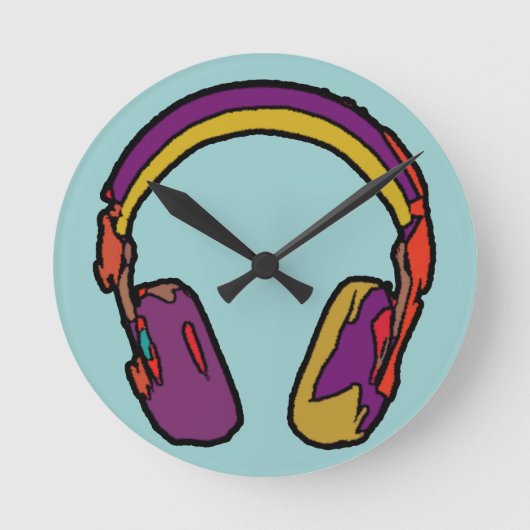 dj-kleurenhoofdtelefoon ronde klok (Voorkant)