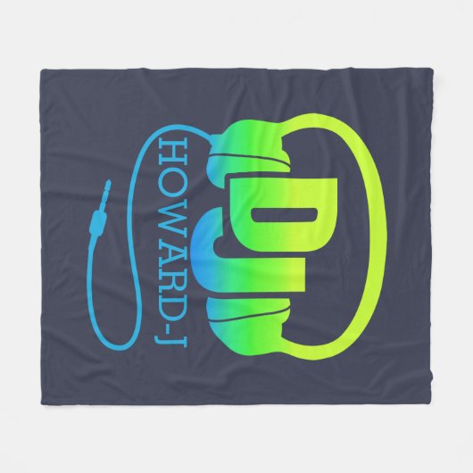 DJ-koptelefoon groen blauw met eigen naam Fleece Deken (Voorkant (Horizontaal))