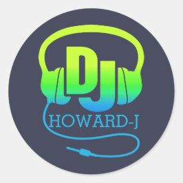 DJ-koptelefoon groen blauw met eigen naam Ronde Sticker