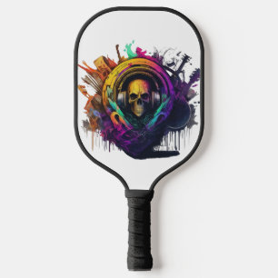 DJ logo met een mix van muziekgenres, die vertegen Pickleball Paddle