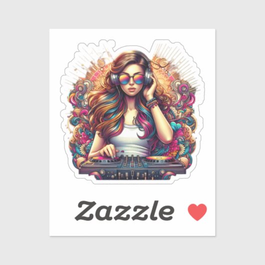 DJ Meisje Levendige illustratie Sticker (Vel)