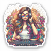 DJ Meisje Levendige illustratie Sticker (Voorkant)