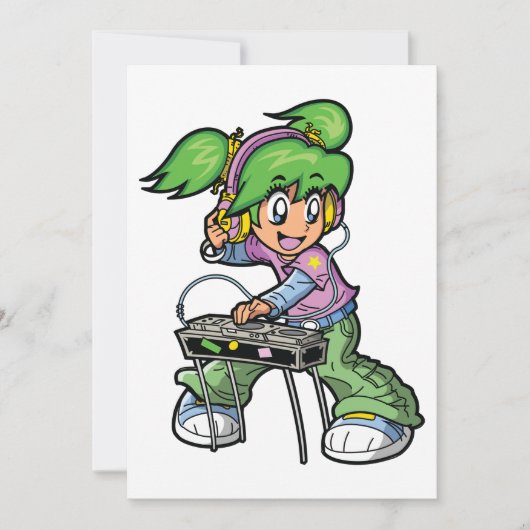 DJ Meisje met groen haar en hoofdtelefoon Kaart (Voorkant)