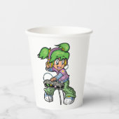 DJ Meisje met groen haar en hoofdtelefoon Papieren Bekers (Voorkant)