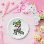 DJ Meisje met groen haar en hoofdtelefoon Papieren Bordje (Feest)