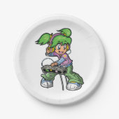 DJ Meisje met groen haar en hoofdtelefoon Papieren Bordje (Voorkant)