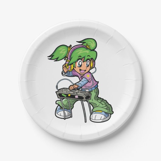 DJ Meisje met groen haar en hoofdtelefoon Papieren Bordje (Voorkant)
