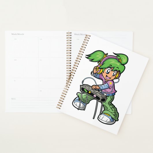 DJ Meisje met groen haar en hoofdtelefoon Planner (Display)
