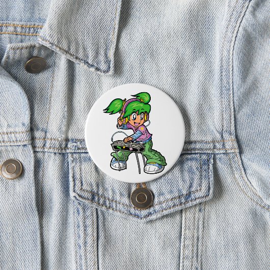DJ Meisje met groen haar en hoofdtelefoon Ronde Button 7,6 Cm