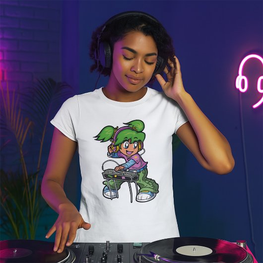 DJ Meisje met groen haar en hoofdtelefoon T-shirt