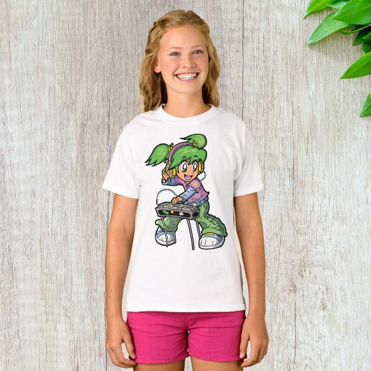 DJ Meisje met groen haar en hoofdtelefoon T-shirt