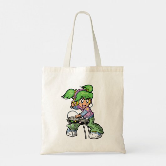 DJ Meisje met groen haar en hoofdtelefoon Tote Bag (Achterkant)