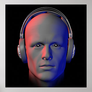DJ met poster ter illustratie van hoofdtelefoons