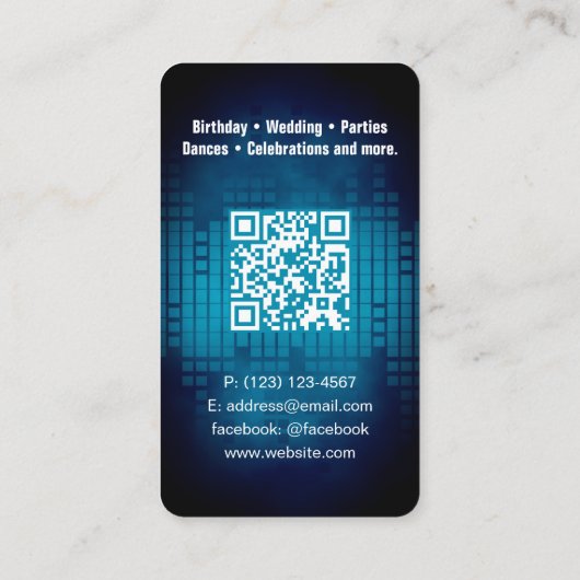 DJ Modern Blue Visitekaartje met QR code (Achterkant)