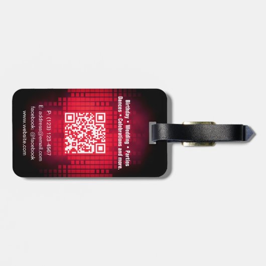 DJ Modern Red Bagagelabel met QR-code (Achterkant horizontaal)