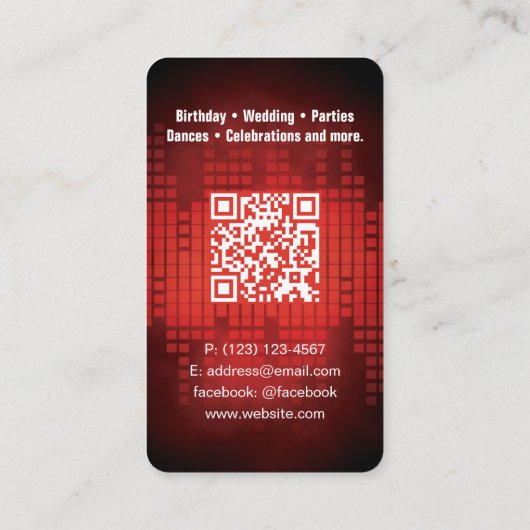 DJ Modern RED Visitekaartje met QR code (Achterkant)