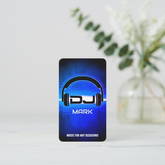 DJ Modern Royal Blue Visitekaartje met QR-code (Staand voorkant)