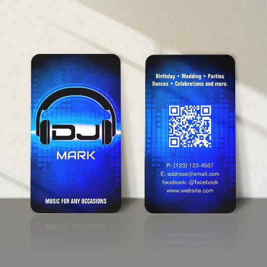 DJ Modern Royal Blue Visitekaartje met QR-code