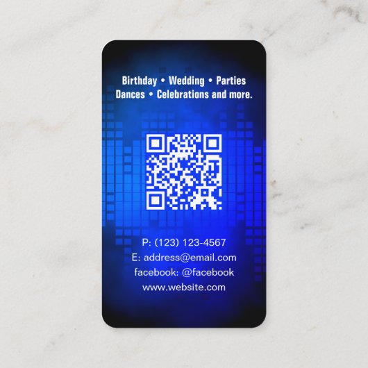 DJ Modern Royal Blue Visitekaartje met QR-code (Achterkant)