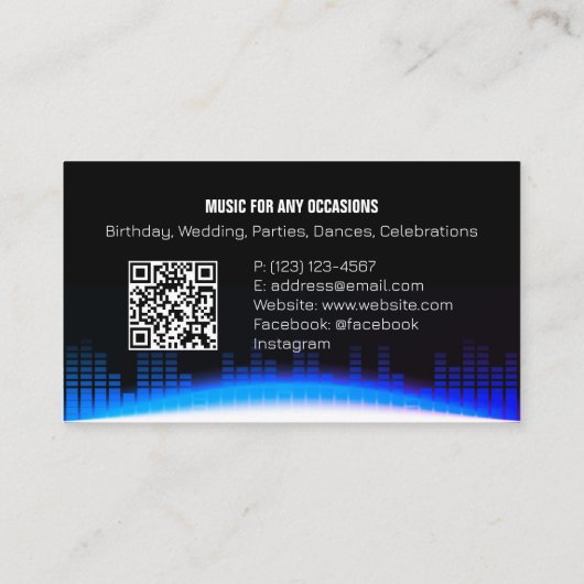 DJ Modern Royal Blue Visitekaartje met QR-code (Achterkant)