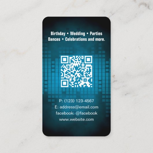 DJ Modern Sky Blue Visitekaartje met QR code (Achterkant)