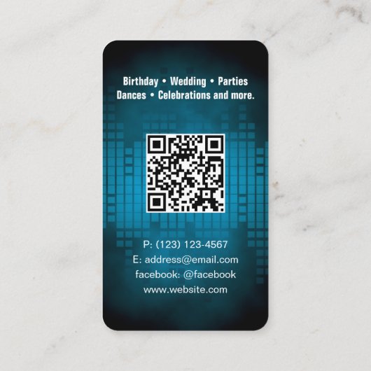 DJ Modern Sky Blue Visitekaartje met QR code (Achterkant)