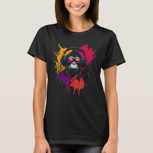 DJ Monkey Chimp Met Zonnebril & Hoofdtelefoon Cool T-shirt (Voorkant)