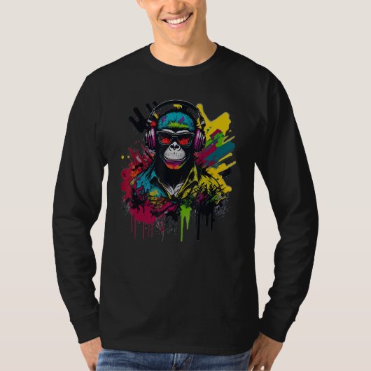 DJ Monkey Chimp With Sunglasses & Headphones Cool  T-shirt (Voorkant)