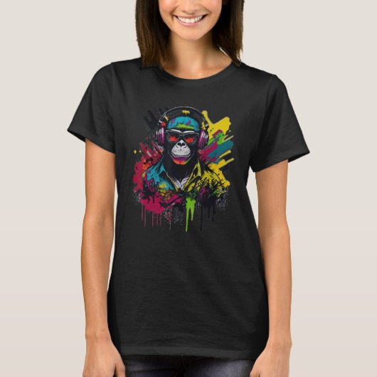 DJ Monkey Chimp With Sunglasses & Headphones Cool  T-shirt (Voorkant)