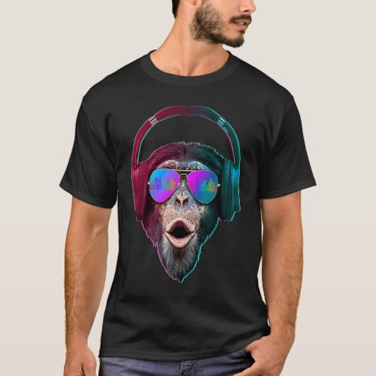 DJ Monkey Discjockey Rave Muziek T-shirt (Voorkant)